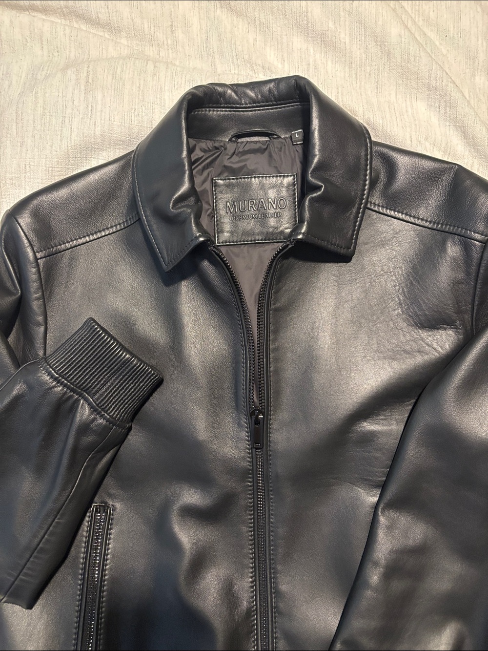 Murano Men's Black Leather Bomber Jacket